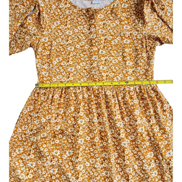 Lascana Ochre Mustard Yellow Floral Long Sleeve Prairie Dress 6 - Picture 4 of 6